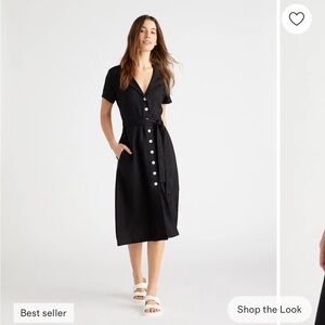 Quince Black and White Buttoned Midi Dress linen sz L